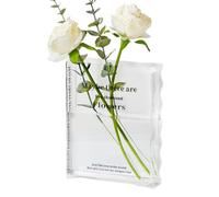Book Vase For Flowers Clear, The Mystery Of Growth Flower Acrylic Vase, Unique Vase For Home Decor, Bookshelf Decor Artistic Book Shaped Vase Decorative Vase For Floral Arrangement