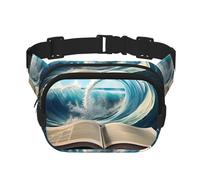 Book Wave Printedwaist Bag for Men Women - Adjustable Double Fanny Pack for Travel, Sports, and Daily