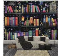 Book Witch Hat Owl Tapestry, Dark Fantasy Wall Tapestry for Bedroom, Multicolor Room Decor Wall Hanging Art for Halloween Party Backdrop Decorations 230Lx180W