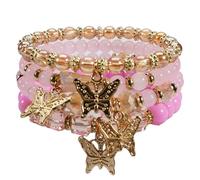 Bookay Bohemian Bracelet Sets for Women - 4-Pack Stackable Stretch Bead Bracelets with Black＆White Crystal & Gold Accessories, Multi-Layer Boho Jewelry for Holiday Gift, elastic, Plastic, no gemstone