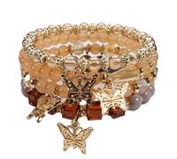 Bookay Bohemian Bracelet Sets for Women - 4-Pack Stackable Stretch Bead Bracelets with Black＆White Crystal & Gold Accessories, Multi-Layer Boho Jewelry for Holiday Gift, elastic, Plastic, no gemstone