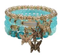 Bookay Bohemian Bracelet Sets for Women - 4-Pack Stackable Stretch Bead Bracelets with Black＆White Crystal & Gold Accessories, Multi-Layer Boho Jewelry for Holiday Gift, elastic, Plastic, no gemstone