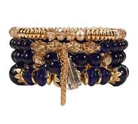 Bookay Bohemian Bracelet Sets for Women - 4-Pack Stackable Stretch Bead Bracelets with Black＆White Crystal & Gold Accessories, Multi-Layer Boho Jewelry for Holiday Gift