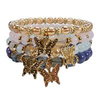 Bookay Bohemian Bracelet Sets for Women - 4-Pack Stackable Stretch Bead Bracelets with Black＆White Crystal & Gold Accessories, Multi-Layer Boho Jewelry for Holiday Gift, elastic, Plastic, no gemstone