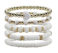 Bookay Bohemian Bracelet Sets for Women - 5-Pack Stackable Stretch Bead Bracelets with 14K Gold Accents for St. Patrick‘s Day, Multi-Layer Gift Set, elastic, Plastic, no gemstone