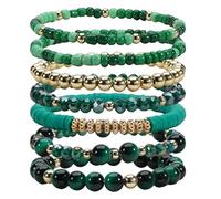 Bookay Bohemian Bracelet Sets for Women - 7-Pack Stackable Stretch Bead Bracelets with Gold Accents for St. Patrick‘s Day, Multi-Layer Gift Set, elastic, Plastic, no gemstone
