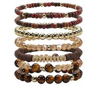 Bookay Bohemian Bracelet Sets for Women - 7-Pack Stackable Stretch Bead Bracelets with Gold Accents for St. Patrick‘s Day, Multi-Layer Gift Set, elastic, Plastic, no gemstone