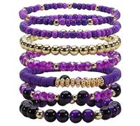 Bookay Bohemian Bracelet Sets for Women - 7-Pack Stackable Stretch Bead Bracelets with Gold Accents for St. Patrick‘s Day, Multi-Layer Gift Set, elastic, Plastic, no gemstone