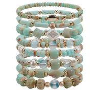 Bookay Bohemian Bracelet Sets for Women - 8-Pack Stackable Stretch Bead Bracelets with Gold Accents for St. Patrick‘s Day, Multi-Layer Gift Set, elastic, Plastic, no gemstone