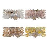 Bookay Bohemian Flower Bracelet Sets for Women - 4-Pack Stackable Stretch Bead Bracelets with Black＆White Charml & Gold Accessories, Multi-Layer &Color Boho Jewelry for Holiday Gift, L, epoxy resin