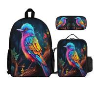 Bookbag Bird Print Set with Lunch Tote and Pencil Case for Girls Age 9, Book Pack with Pencil Case and Lunch Bag Year 4 for Primary Students Weekend Adventures Sports