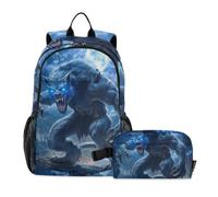 Bookbag For Teen Girls With Lunchbox Blue Cool Fire monsters 10-12 | Boys Backpacks And Lunch Box