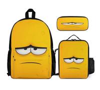 Bookbag Funny Expression 3 Piece Set for Students 8-10 Years, Backpack Yellow School Supplies Bundle Year 4-6 for Primary Students Weekend Adventures and Sports