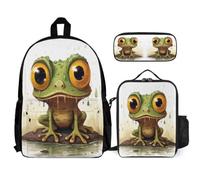 Bookbag Set Frog with Lunch Bag Pencil Case Ugly for Children Age 14 Year 9, Everyday Student Organiser for Weekend Sports and Lessons