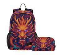 Bookbags With Lunchbox For Boys Chinese-style Red Dragon age 8-10 years old | School Backpack With Lunch Bag