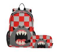 Bookbags With Lunchbox For Boys Red and Gray Checkered monsters 7-10 | Bookbag And Lunchbox