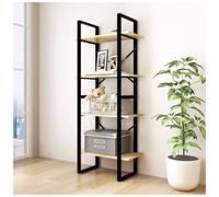 Bookcase 2-Tier Compact Natural 60x30x70cm Engineered Wood & Metal Shelf Storage