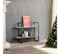 Bookcase 2Tier Concrete Grey Engineered Wood Metal 100x30x70 cm Industrial Shelf