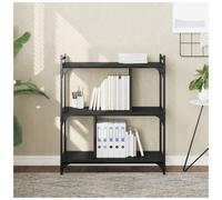 Bookcase 3-Tier Black Engineered Wood & Metal Frame 76x32x88 cm Modern SlimShelf