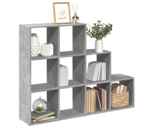 Bookcase 3-Tier Concrete Grey Engineered Wood 137.5x29x103.5cm 9 Cubes Stair Mod