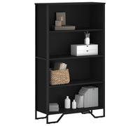 Bookcase 4-Shelf Black Engineered Wood Metal Feet 80x31x137.5cm Modern Slim Home