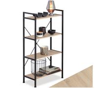 Bookcase | 4 Shelves Ladder Standing Wall Unit Oak Wooden Corner Storage Shelf
