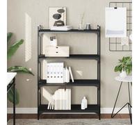 Bookcase 4-Tier Black Engineered Wood & Metal 80 x 30 x 120 cm Slim Storage Unit