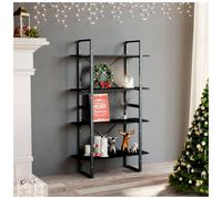 Bookcase 4-Tier Black Engineered Wood Metal 80x30x140 cm Slim Storage Shelf Pro