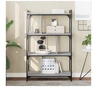 Bookcase 4-Tier Grey Sonoma 76x32x123 cm Engineered Wood Metal Frame Shelf Slim