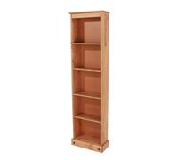 Bookcase 5 Shelf Tall Narrow Solid Pine Traditional Freestanding Storage
