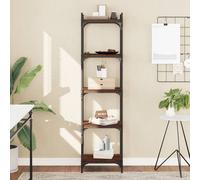 Bookcase 5-Tier Brown Oak 40x30x154 cm Engineered Wood & Metal Shelving Storage