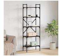Bookcase 56x32x174cm Black Oak Engineered Wood 5-Shelf Metal Legs Modern Storage