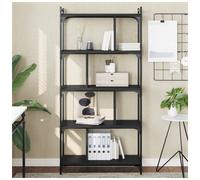 Bookcase 5Tier Black Engineered Wood 76x32x158cm Modern Metal Frame Slim Storage