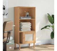 Bookcase 60x35x130 cm Brown Solid Pine Wood with Rattan-Look Door, Handle-Strap