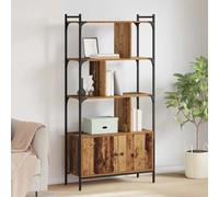 Bookcase 76.5x30x154.5cm Engineered Wood Old Wood 7-Shelf 1-Door Black Legs Slim