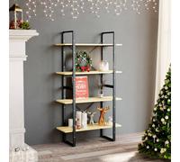Bookcase 80x30x140 cm Natural Engineered Wood & Metal 4-Tier Slim Shelf Storage