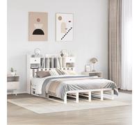 Bookcase Bed Frame Solid Pinewood White 90x200cm Slatted Storage Headboard Shelf