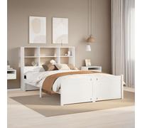 Bookcase Bed Frame White Solid Pine 160x200cm Slatted Base Storage Headboard Bed