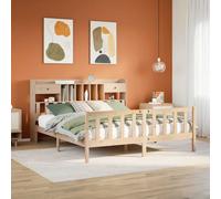 Bookcase Bed Natural Solid Pinewood Super King 180x200 cm with Storage 2 Drawers