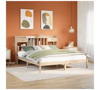 Bookcase bed Solid natural pinewood 180x200 cm Super King with storage rustic EU