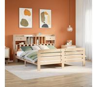 Bookcase Bed Solid Pinewood Brown Super King 180x200cm with Storage Shelves