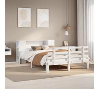 Bookcase Bed Solid Pinewood White 120x190cm Small Double Storage Headboard Slats