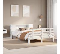 Bookcase Bed Solid Pinewood White 135x190cm Double Storage Headboard Slim