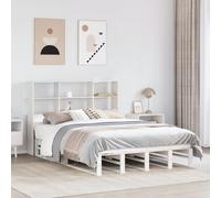 Bookcase Bed Solid Pinewood White 160x200 cm Slatted Base Storage Headboard Slim