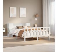 Bookcase Bed Solid Pinewood White 160x200cm Slatted Base Storage Small Headboard