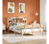 Bookcase Bed White Solid Pinewood 140x190 cm Slatted Base Storage Small Drawers