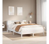 Bookcase bed White Solid Pinewood 140x200 cm Slatted Base Storage Headboard Slim