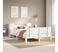 Bookcase Bed White Solid Pinewood 140x200cm Small Double Storage Headboard Shelf
