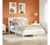 Bookcase Bed White Solid Pinewood 160x200cm Slatted Base Storage Drawers HeadBd