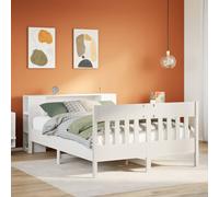 Bookcase Bed White Solid Pinewood 160x200cm Slatted Frame Storage Headboard Slim
